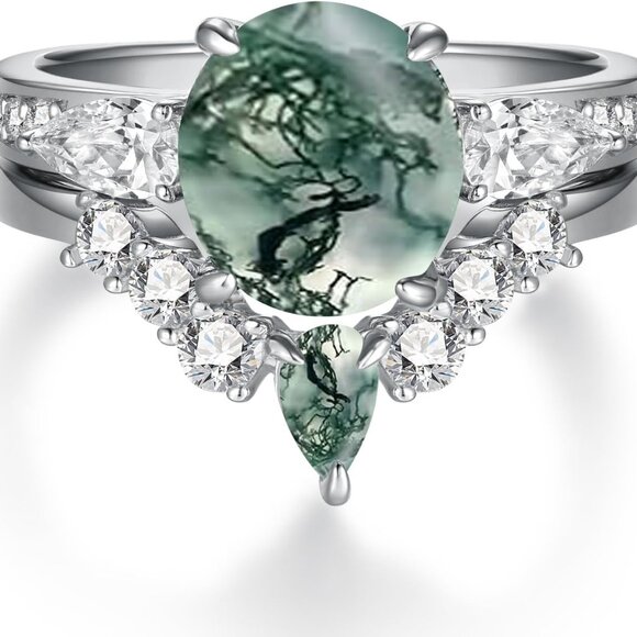 Exquisite Size 7 Moss Agate Stacking Ring in Hypoallergenic Sterling Silver - Picture 1 of 6
